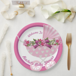 Plato de papel para baby shower de rosa bonito