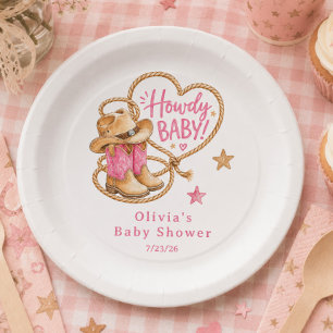 Plato de papel para baby shower de vaquera