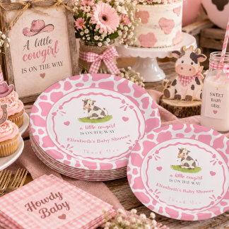 Plato de papel para baby shower de vaquera rosa co