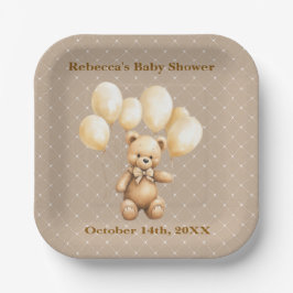 Plato de papel para baby shower del osito de peluc