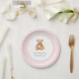 Plato de papel para baby shower del osito de peluc