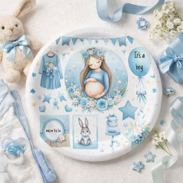 Plato de papel para baby shower "Es un niño" para