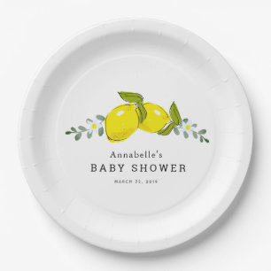 Plato de papel para baby shower floral cítrico de
