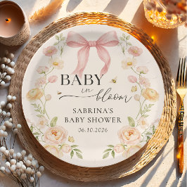 Plato de papel para baby shower Pink Bow Baby in B