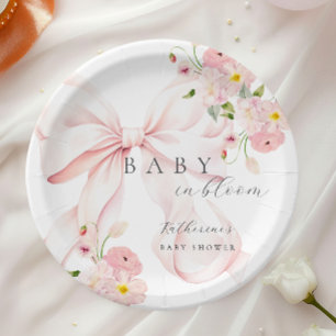 Plato de papel para baby shower Pink Bow Baby In B