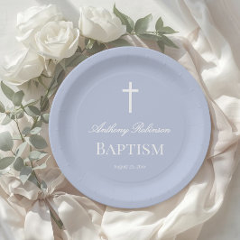 Plato de Papel para Bautizo Moderno Azul Polvorien