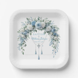 Plato de papel para bautizo Rosa Azul y Cruz de Pl