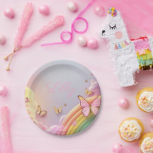 Plato de papel para bebé niña mariposa linda