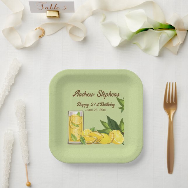 Plato de papel para bebida de limón de verano (Boda)