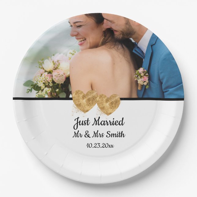 Plato de papel para boda con foto personalizada (Anverso)