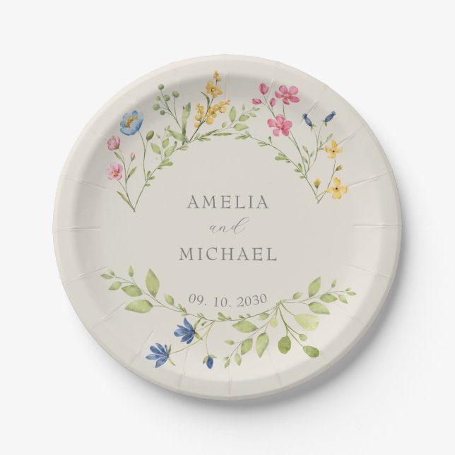 Plato de papel para boda de flor silvestre (Anverso)