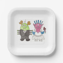 Plato de papel para boda de monstruo lindo alterna