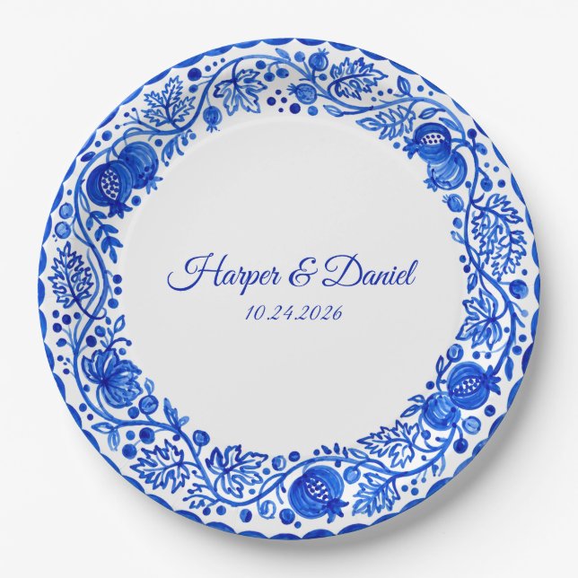 Plato de papel para boda Falso Delft Azul Blanco P (Anverso)