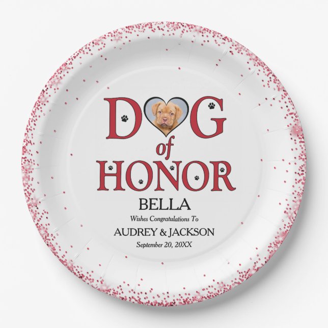 Plato de papel para boda Perro de Honor con foto (Anverso)