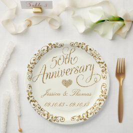Plato de papel para bodas de oro 50 aniversario