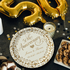 Plato de papel para bodas de oro 50 aniversario