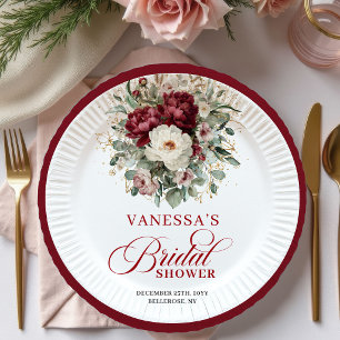 Plato de Papel para Bridal Shower Glam Marsala Flo