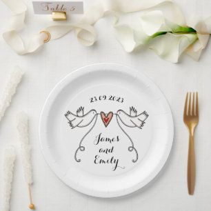 Plato de papel para comida de boda personalizado c