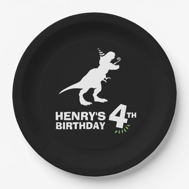 Plato de papel para cumpleaños de dinosaurio (Anverso)