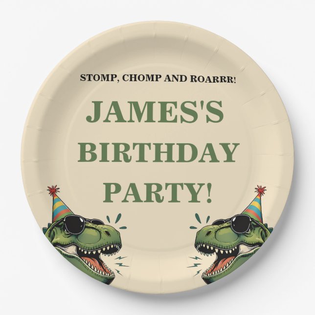 Plato de papel para cumpleaños de dinosaurio para  (Anverso)