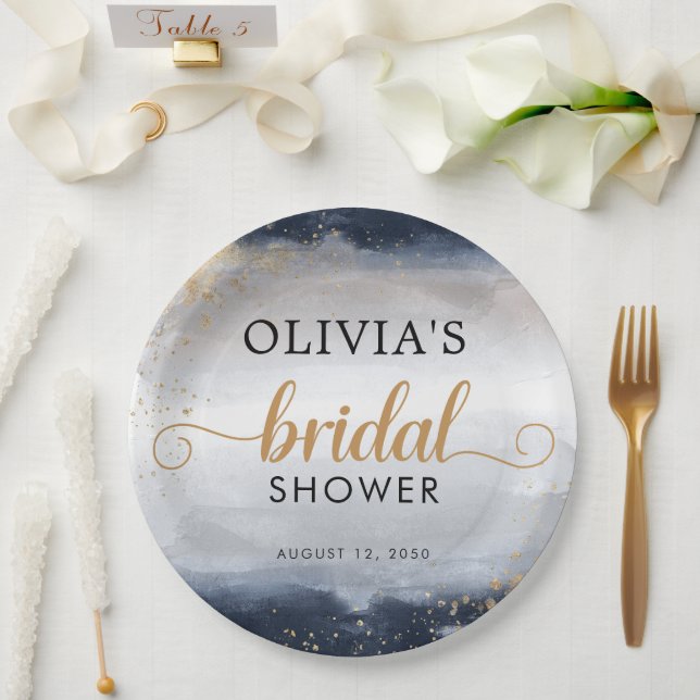 Plato de papel para despedida de soltera azul mari (Boda)