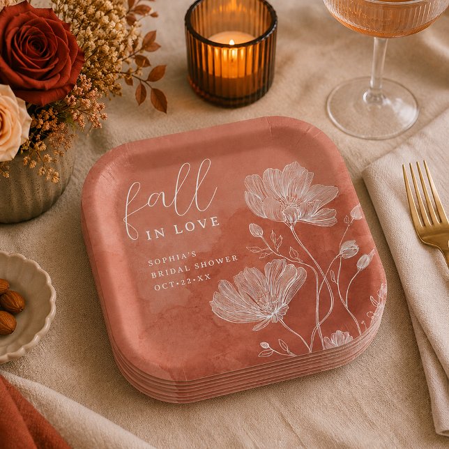 Plato de papel para despedida de soltera Terracota (Fall bridal shower tabletop setting)