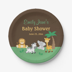 Plato de papel para ducha de bebé niño Safari de l