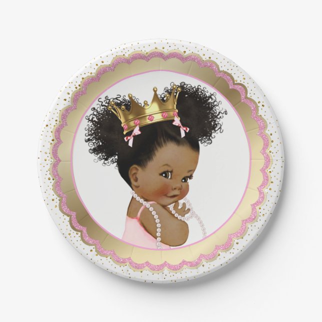 Plato de papel para ducha de bebé princesa étnica (Anverso)