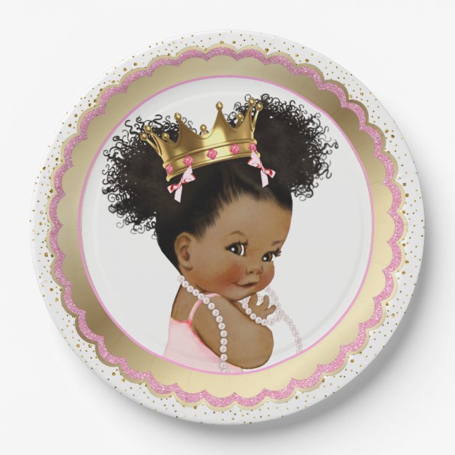 Plato de papel para ducha de bebé princesa étnica (Anverso)