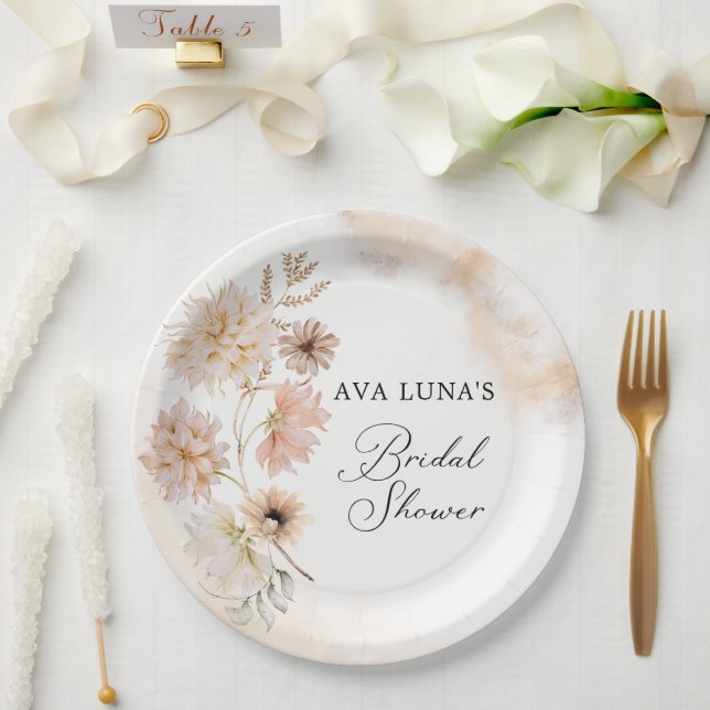 Plato de papel para ducha de novia boho floral (Boda)