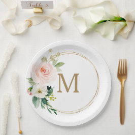 Plato de papel para ducha de novia con monograma f