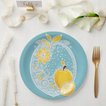 Plato de papel para ducha de novia de limón azul p