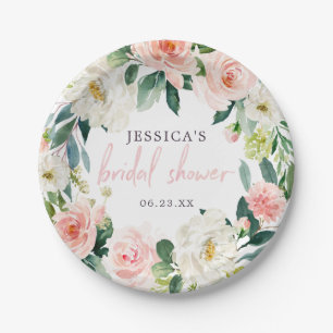 Plato de papel para ducha de novia floral rosado a
