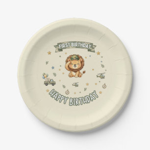 Plato de papel para el primer cumpleaños del León 