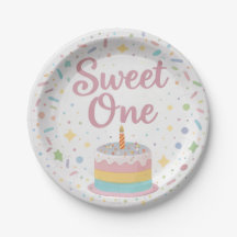 Plato de papel para el primer cumpleaños Sweet One