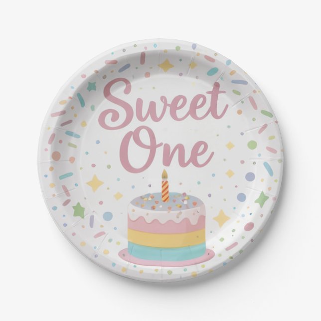 Plato de papel para el primer cumpleaños Sweet One (Anverso)