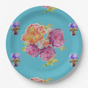 Plato de papel para fiesta con estampado de flores