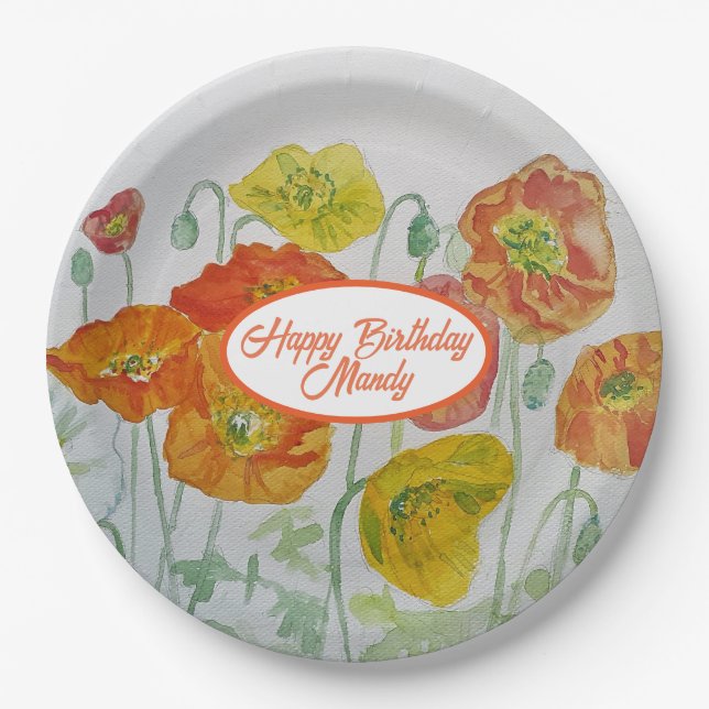 Plato de papel para fiesta con estampado de flores (Anverso)