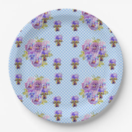 Plato de papel para fiesta con flores de pensamien