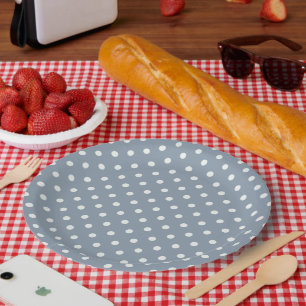 Plato de papel para fiesta con lunares azules polv