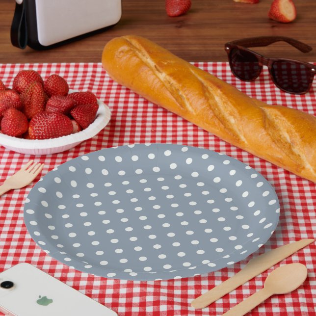 Plato de papel para fiesta con lunares azules polv (Picnic)