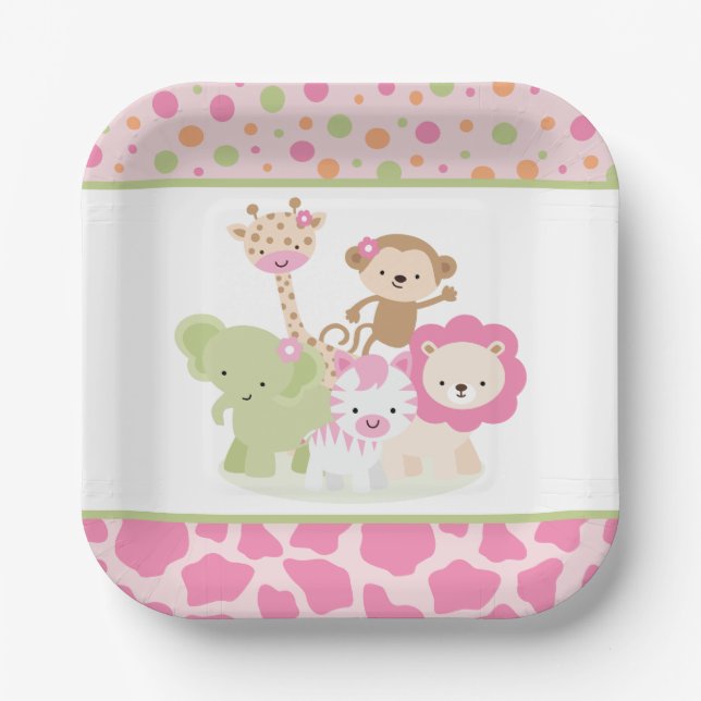 Plato de papel para fiesta de animales de safari s (Anverso)