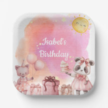 Plato de papel para fiesta de cumpleaños con anima