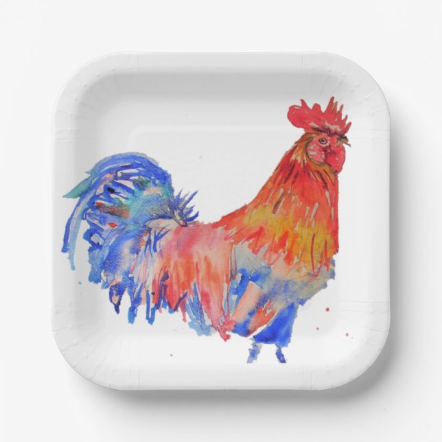 Plato de papel para fiesta de cumpleaños con gallo (Anverso)