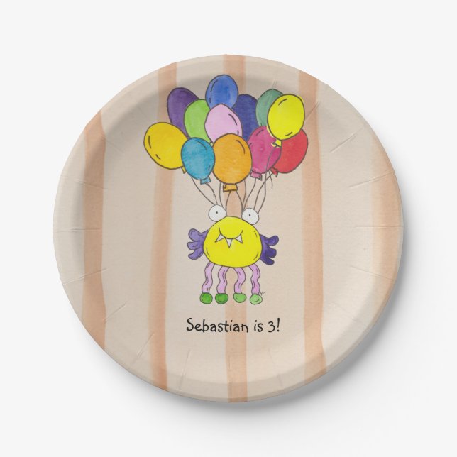 Plato de papel para fiesta de cumpleaños con globo (Anverso)