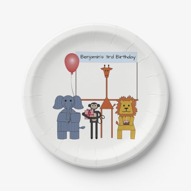 Plato de papel para fiesta de cumpleaños de animal (Anverso)