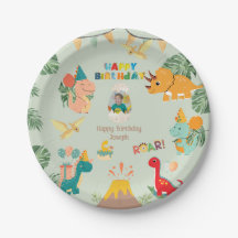 Plato de papel para fiesta de cumpleaños de dinosa