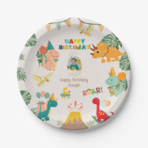 Plato de papel para fiesta de cumpleaños de dinosa