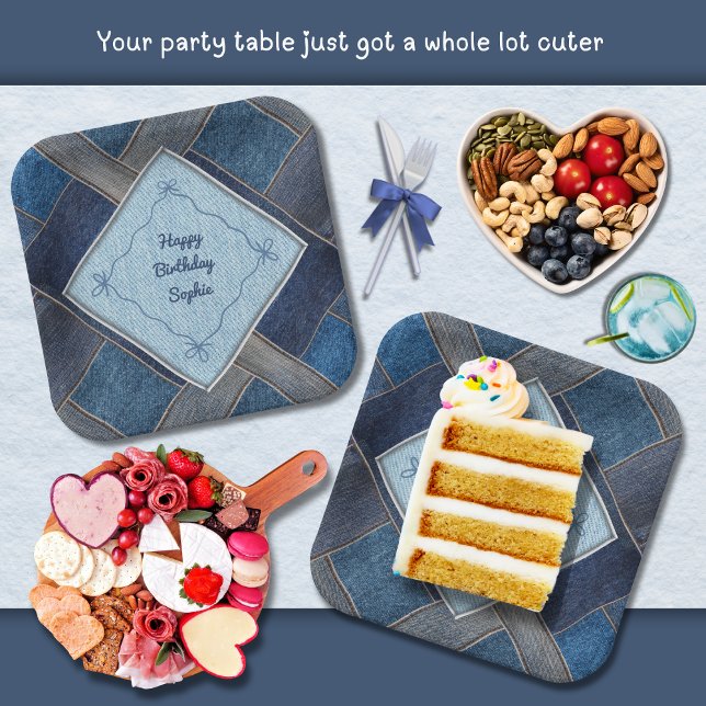 Plato de Papel para Fiesta de Cumpleaños de Mezcli (Casual Blue Jean Birthday Party Paper Plate)