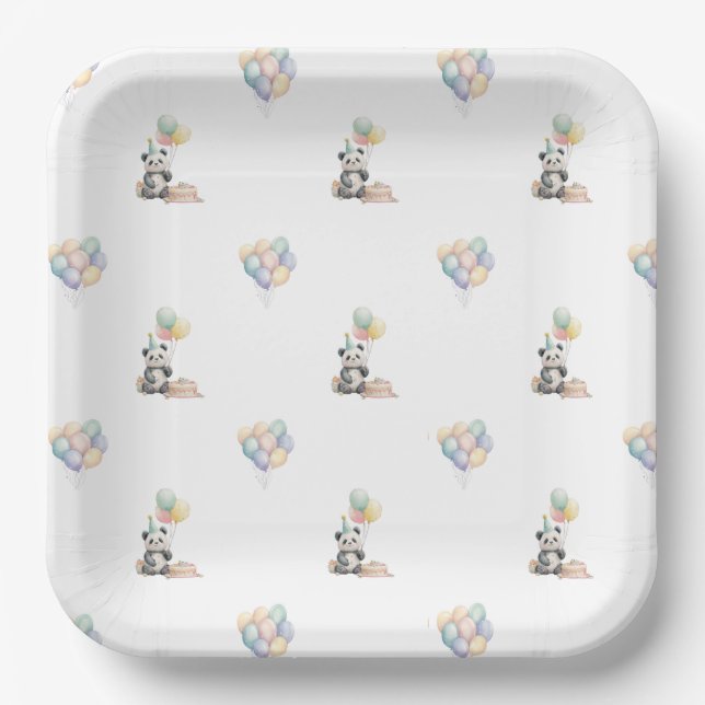 Plato de papel para fiesta de cumpleaños de panda  (Anverso)